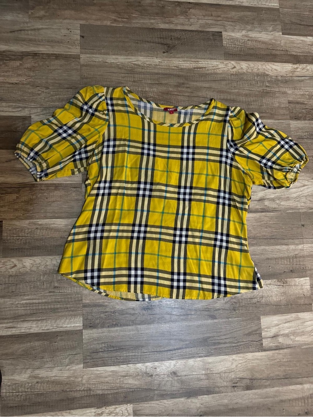BONGO Yellow Plaid Puff-Sleeve Blouse